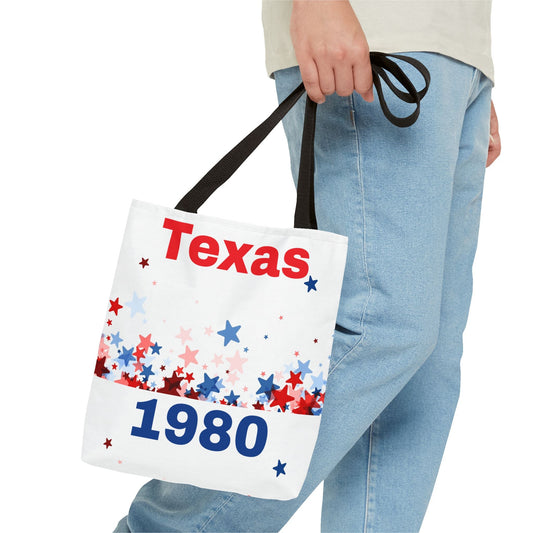 Chic Tote Bag with Texas 1980 design, eco-friendly, lightweight polyester shopping bag with black handles