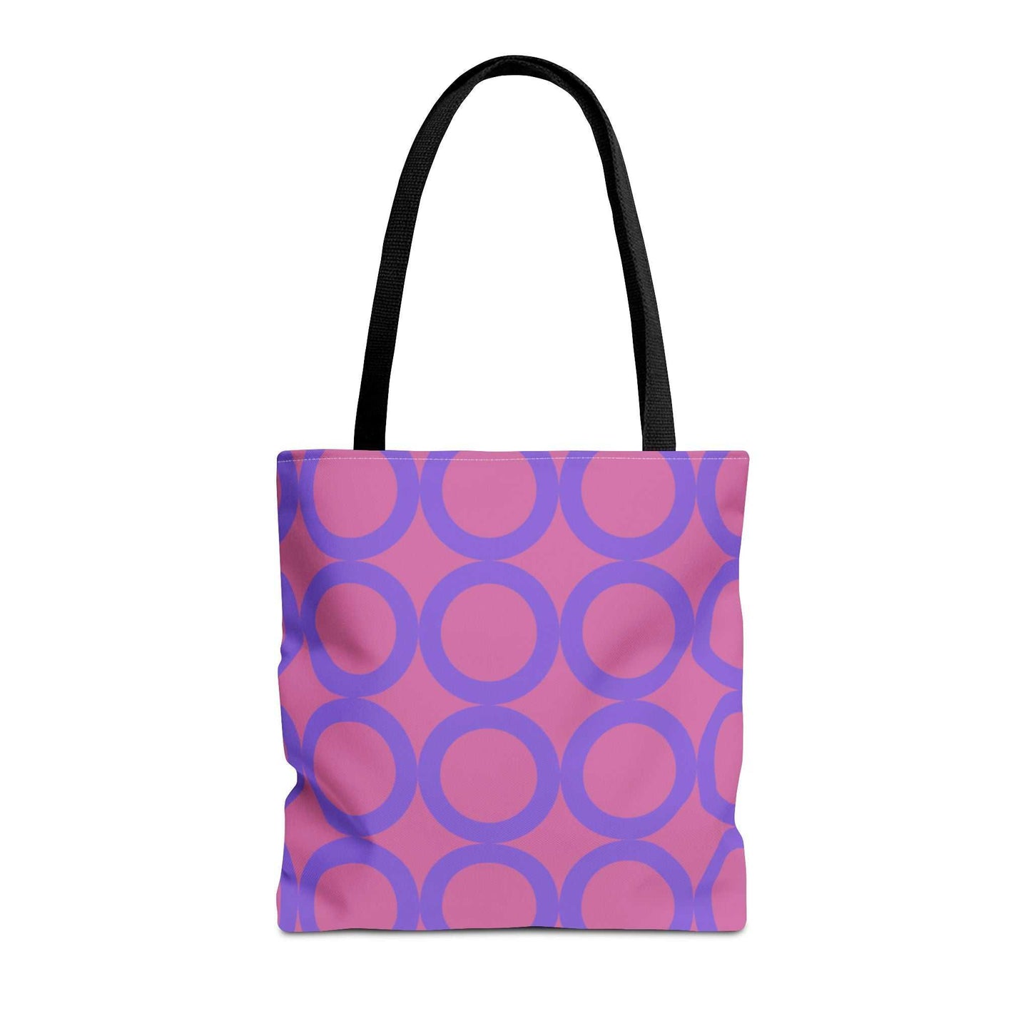 Chic Light Pink & Purple Circle Tote Bag with black handles, eco-friendly and stylish shopping accessory