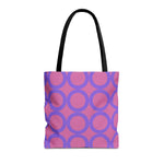 Chic Light Pink & Purple Circle Tote Bag with black handles, eco-friendly and stylish shopping accessory