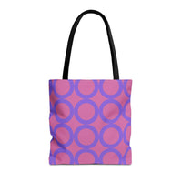 Chic Light Pink & Purple Circle Tote Bag with black handles, eco-friendly and stylish shopping accessory