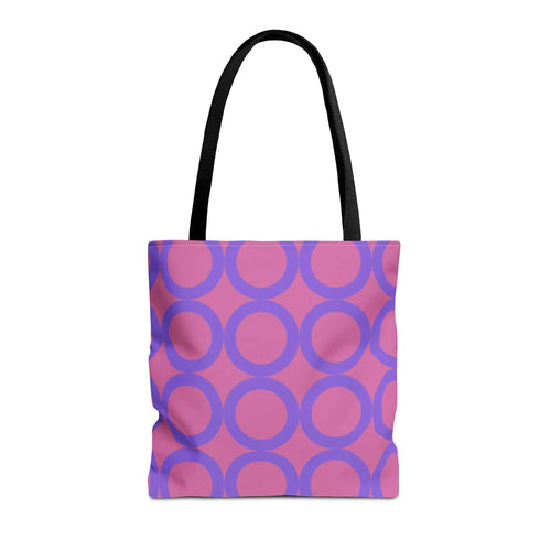 Chic Light Pink & Purple Circle Tote Bag with black handles, eco-friendly and stylish shopping accessory
