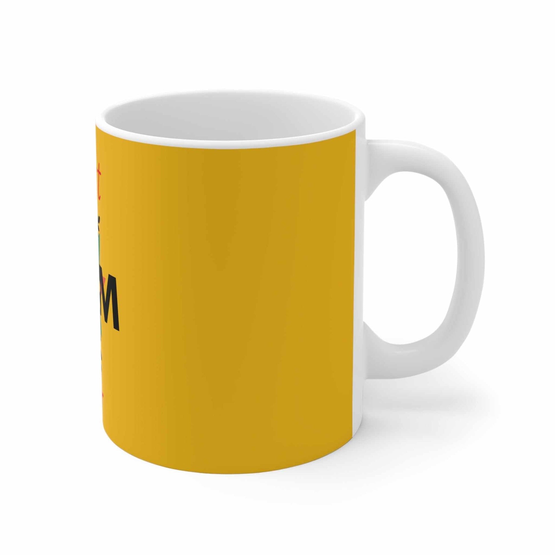 Best Mom Ever Christmas Mug white ceramic 11oz with yellow background and C-handle