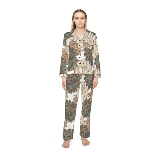 Elegant Floral Women's Satin Pajamas, Luxury Sleepwear, Perfect Gift for Her image 0