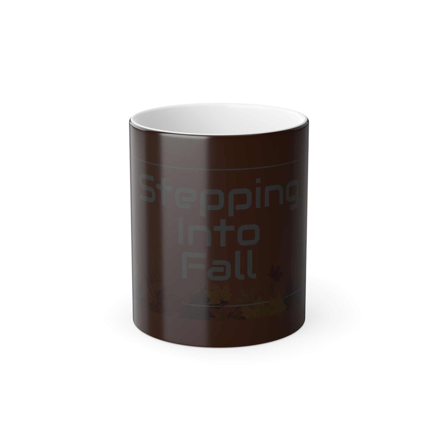 Color Morphing Mug with heat-sensitive design revealing fall-themed image on hot beverage