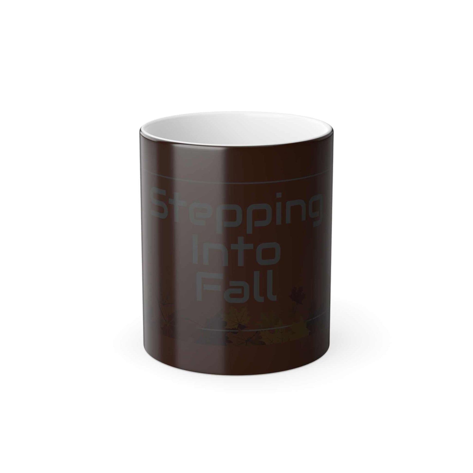 Color Morphing Mug with heat-sensitive design revealing fall-themed image on hot beverage