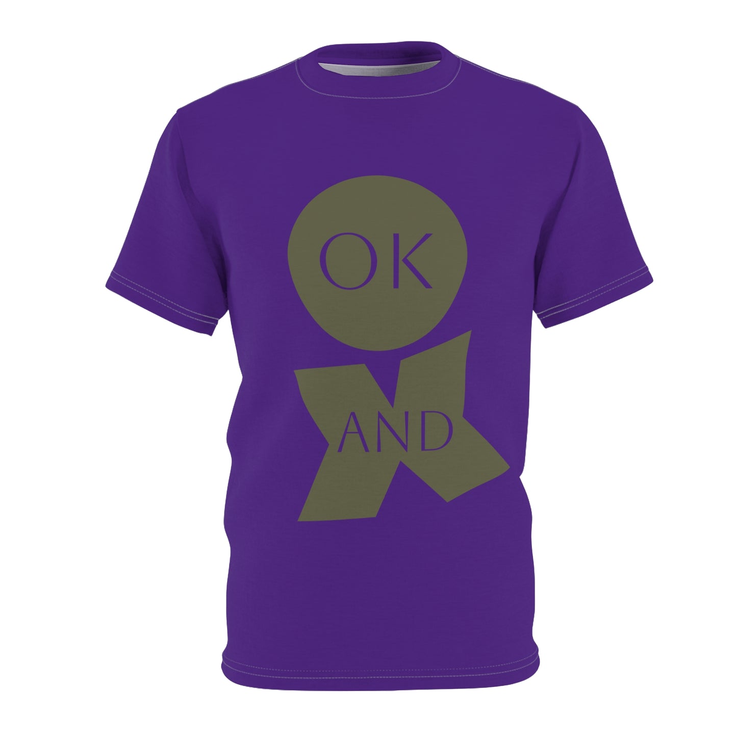 Purple t-shirt with green graphic design on a white background