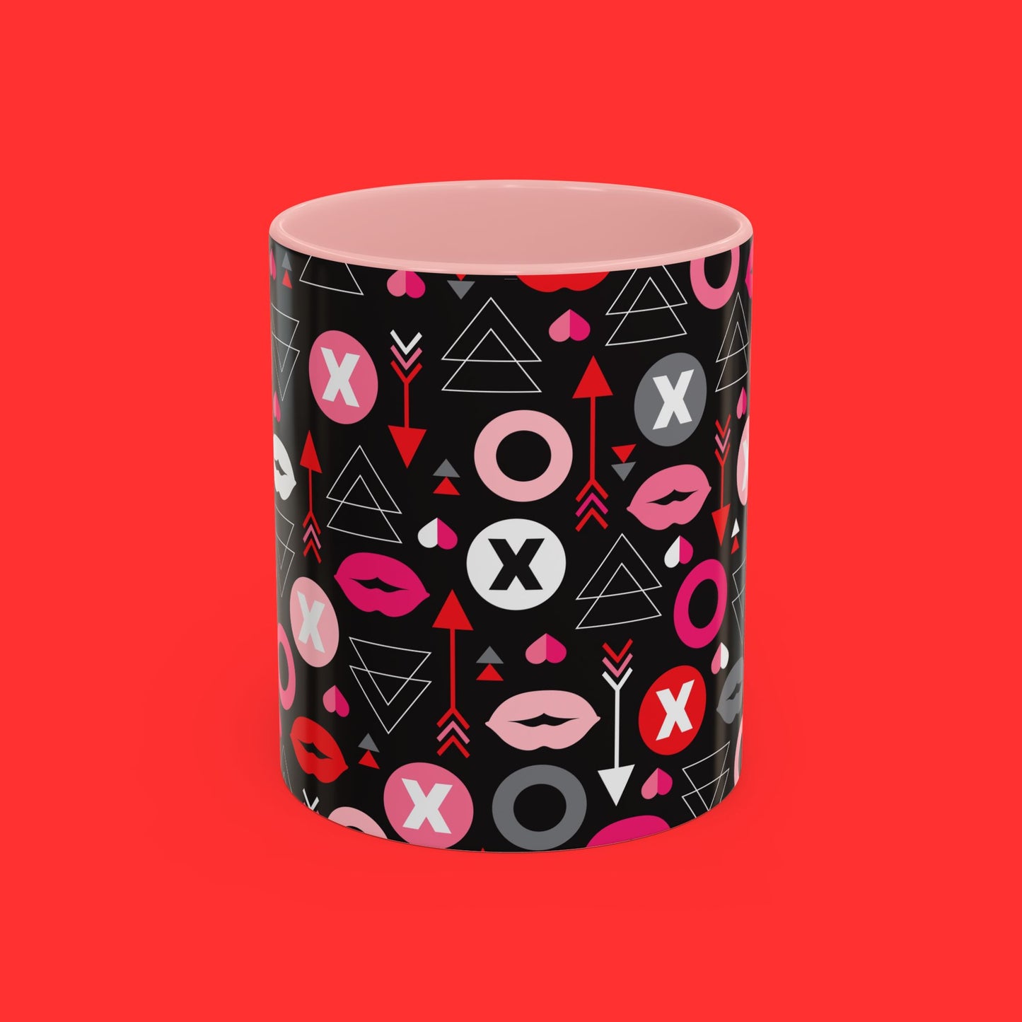 Kisses & X’s Pattern Coffee Mug — Romantic Valentine Accent Mug (11/15oz)