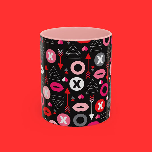Kisses & X’s Pattern Coffee Mug — Romantic Valentine Accent Mug (11/15oz)