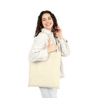 Woman holding beige Best Mom Ever cotton canvas tote bag with reinforced handles