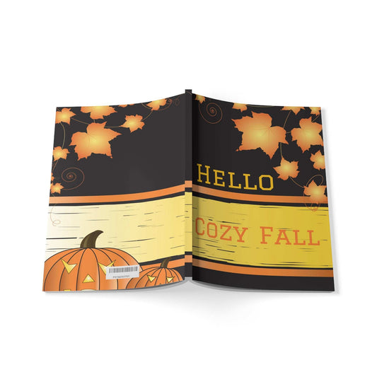 Cozy Fall Notebook with autumn leaves and pumpkins cover, A5 softcover for journaling and notes