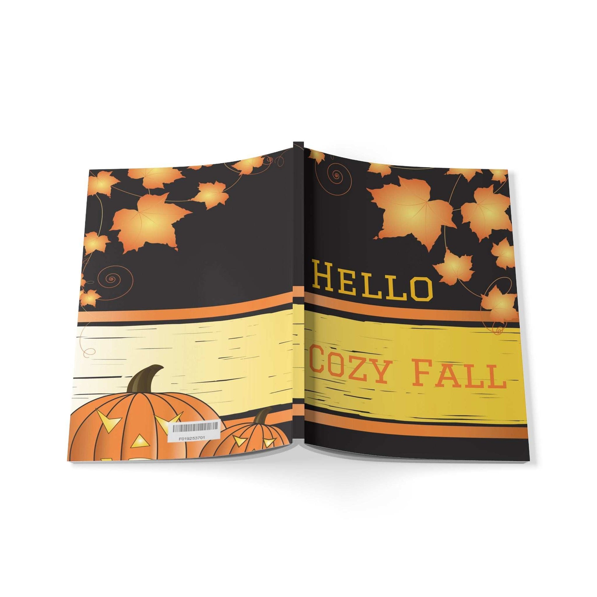 Cozy Fall Notebook with autumn leaves and pumpkins cover, A5 softcover for journaling and notes