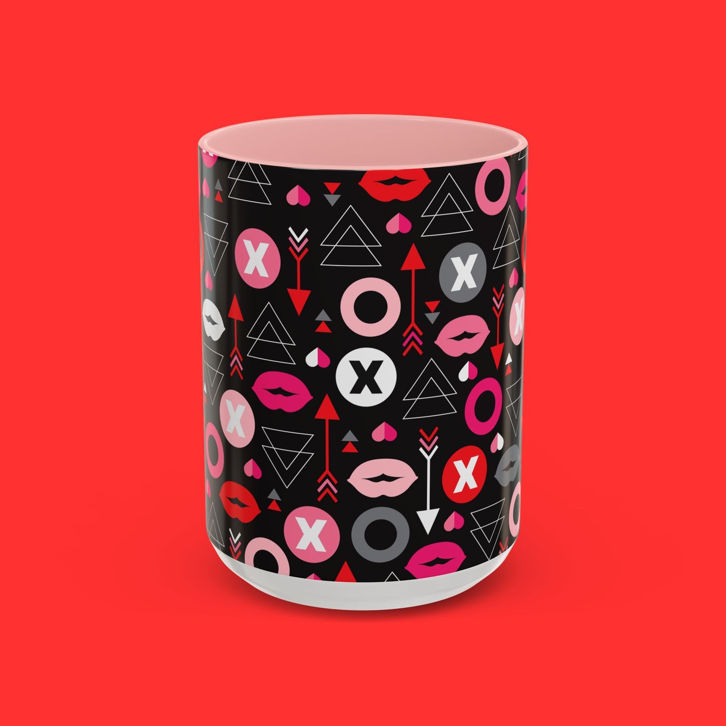 Kisses & X’s Pattern Coffee Mug — Romantic Valentine Accent Mug (11/15oz)