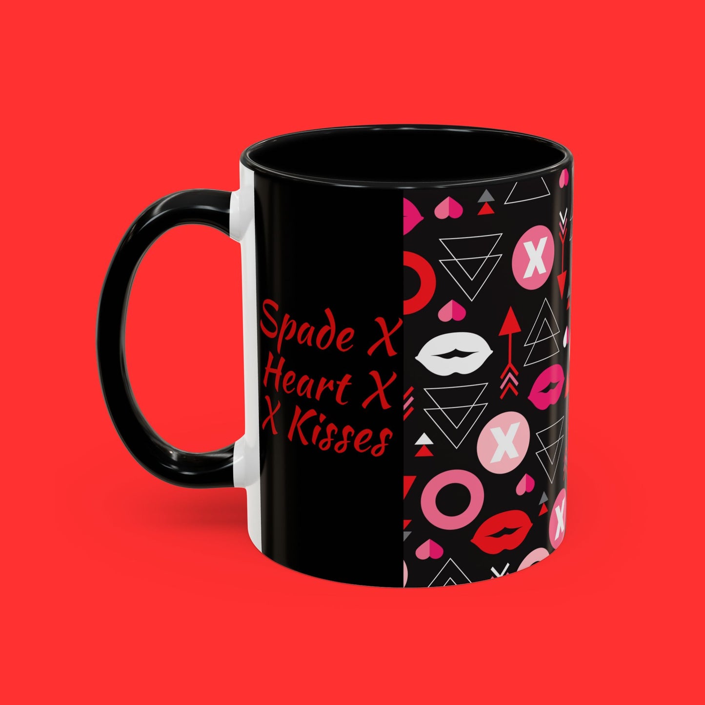 Kisses & X’s Pattern Coffee Mug — Romantic Valentine Accent Mug (11/15oz)
