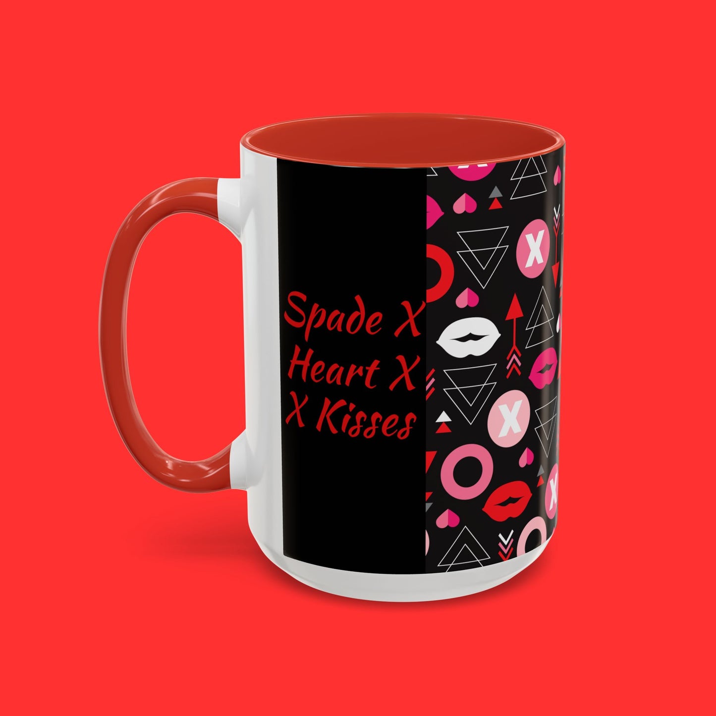 Kisses & X’s Pattern Coffee Mug — Romantic Valentine Accent Mug (11/15oz)