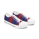 Colorful leopard print women's low top sneakers with white laces and rubber sole