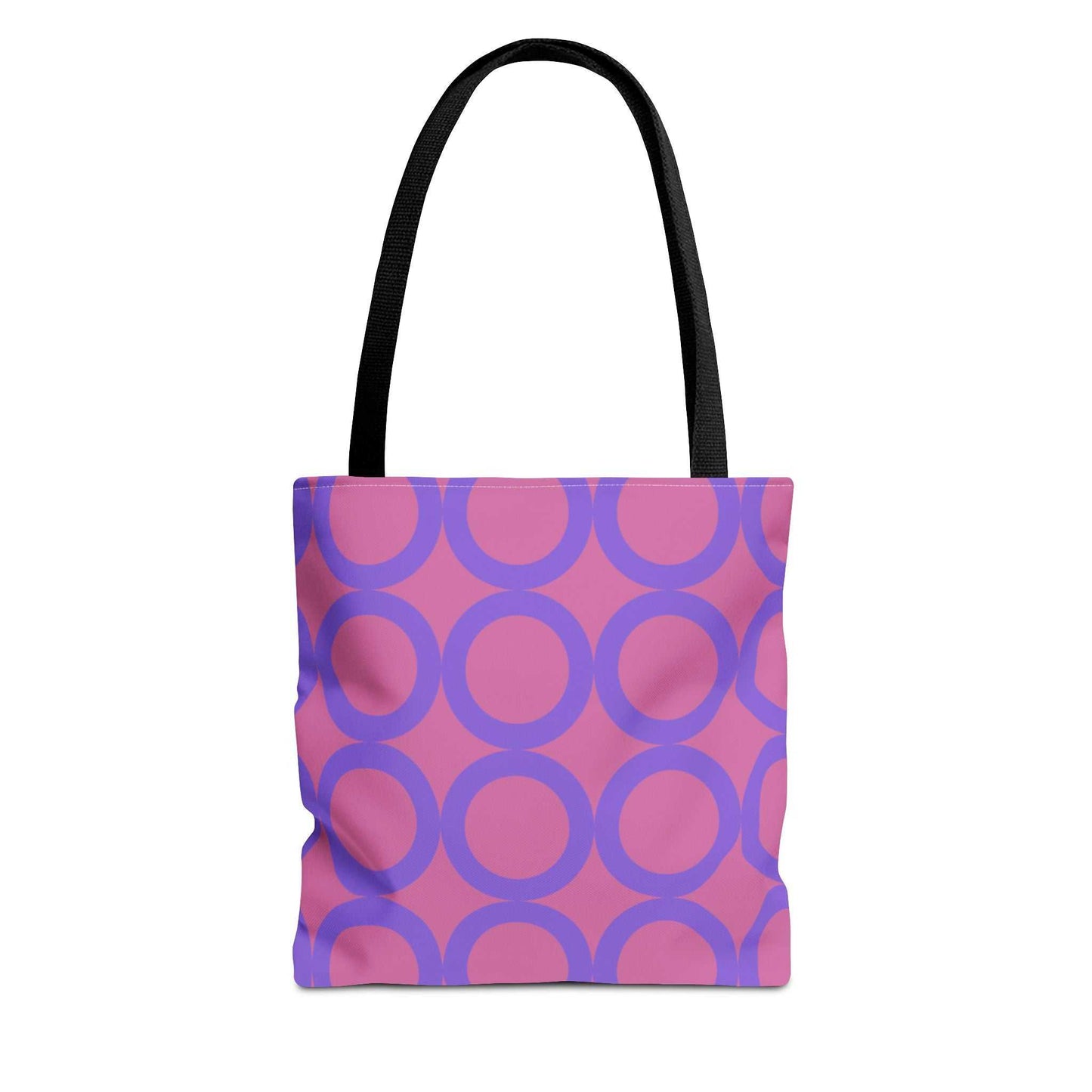 Chic light pink and purple circle tote bag with black handles, eco-friendly and stylish shopping bag