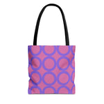 Chic light pink and purple circle tote bag with black handles, eco-friendly and stylish shopping bag