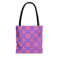 Chic light pink and purple circle tote bag with black handles, eco-friendly and stylish shopping bag