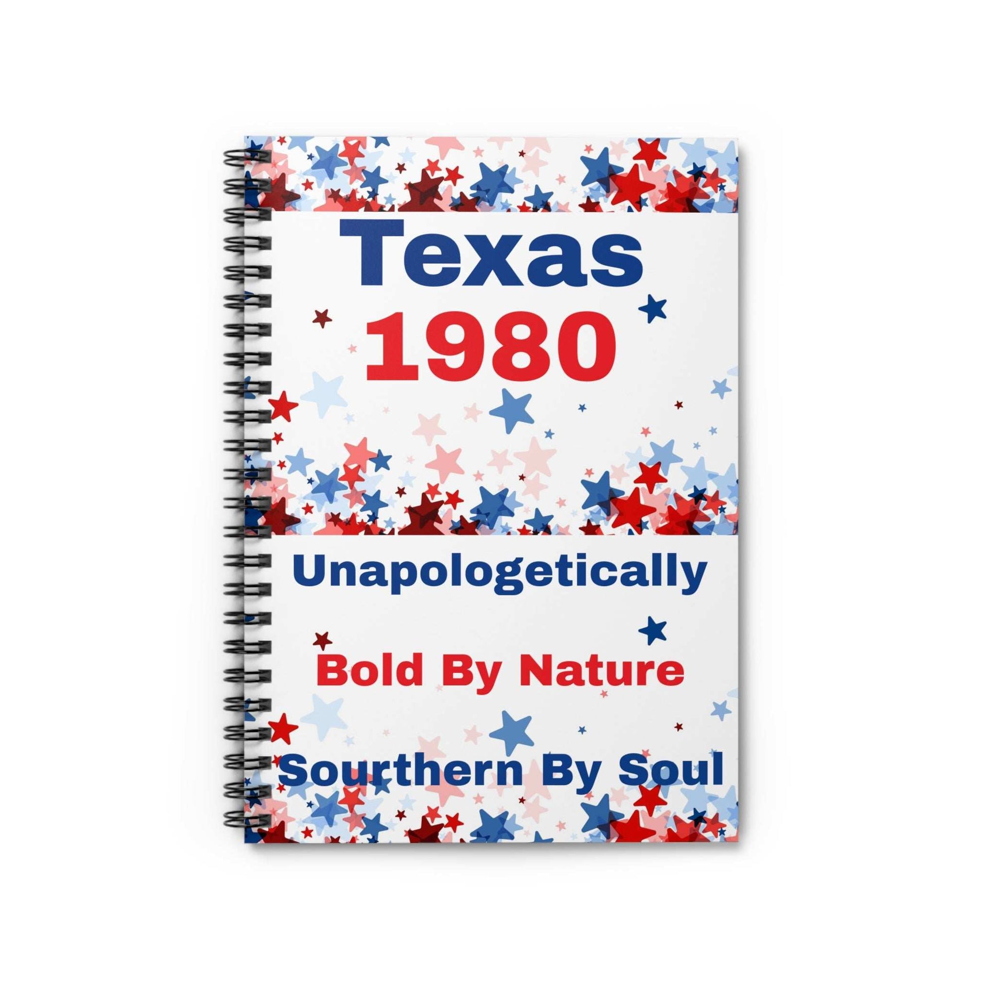 Texas theme inspired spiral notebook with patriotic star design and bold text cover