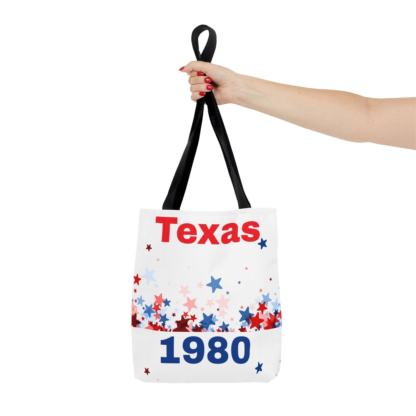 Chic tote bag with Texas 1980 design, eco-friendly polyester shopping bag with black handles