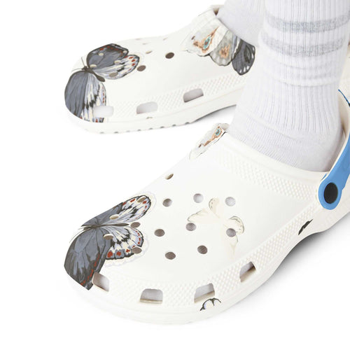 Butterfly AOP EVA Foam Shoes white lightweight clogs with butterfly print and ventilation holes