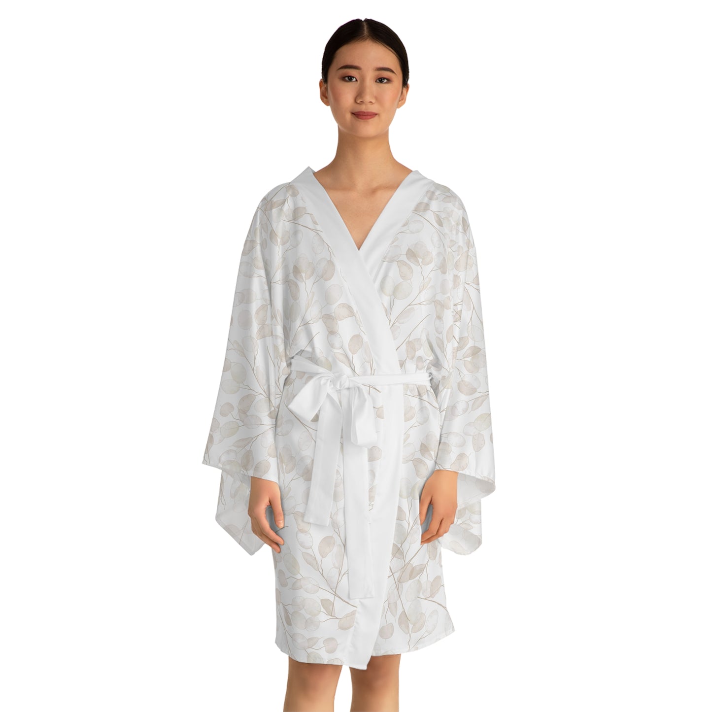 Elegant Floral Long Sleeve Kimono Robe, Lightweight Loungewear, Gift for Her image 0