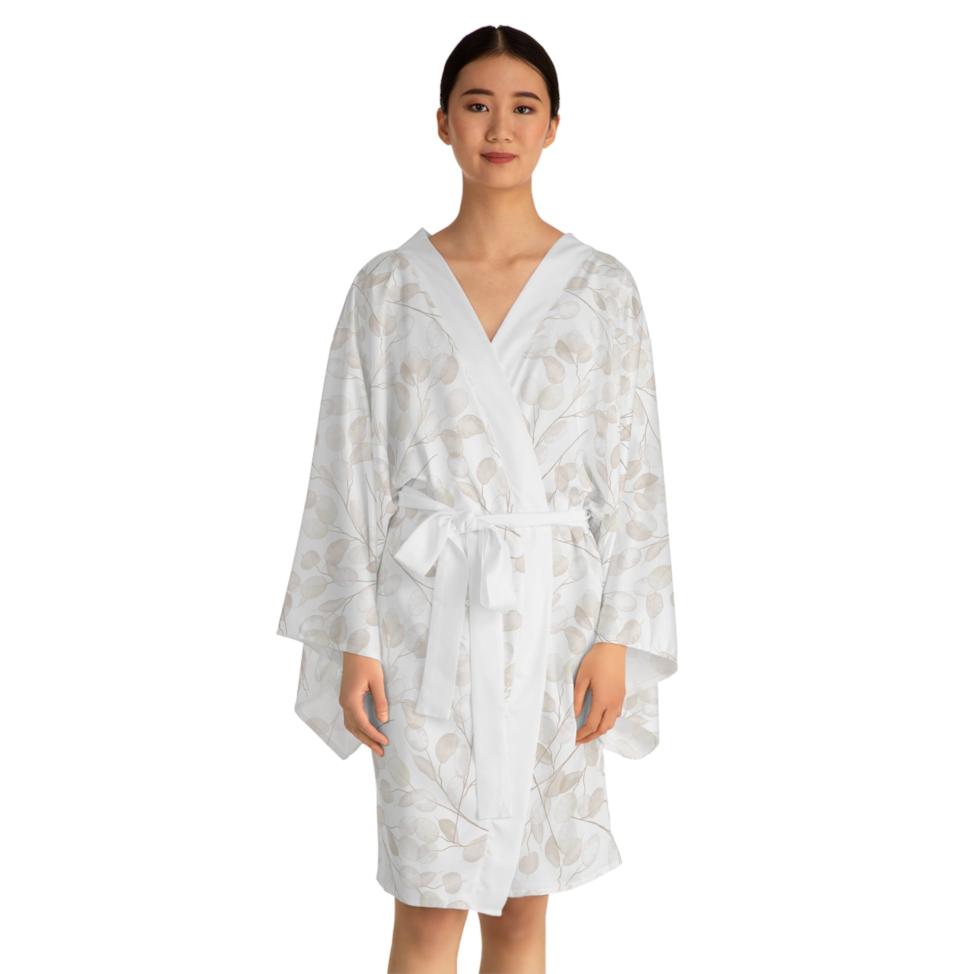Elegant Floral Long Sleeve Kimono Robe, Lightweight Loungewear, Gift for Her image 0