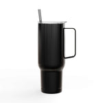 Cozy Vibes Insulated Tumbler black 40oz travel mug with handle and straw