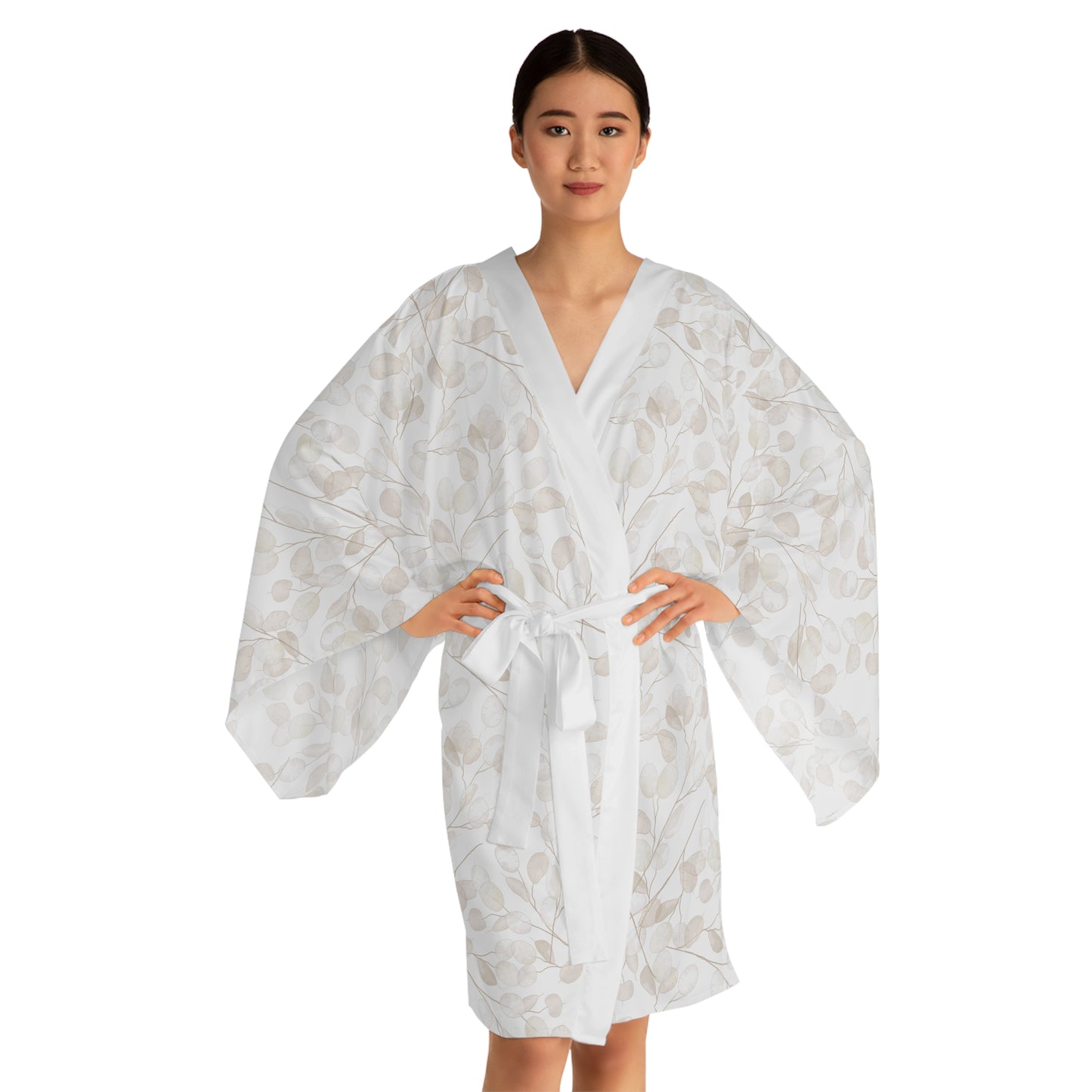 Elegant Floral Long Sleeve Kimono Robe, Lightweight Loungewear, Gift for Her image 2