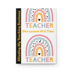 Stylish hardcover journal for teachers with colorful rainbow design and 
