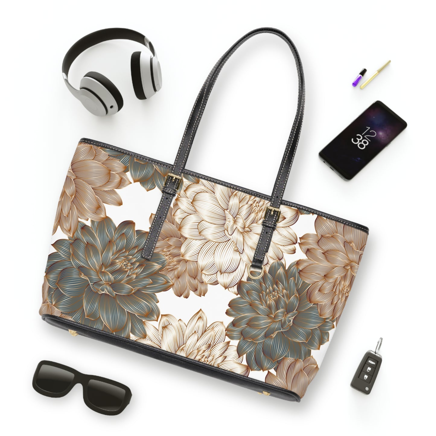 Elegant Floral PU Leather Shoulder Bag, Chic Handbag, Stylish Tote, Trendy Purse image 6
