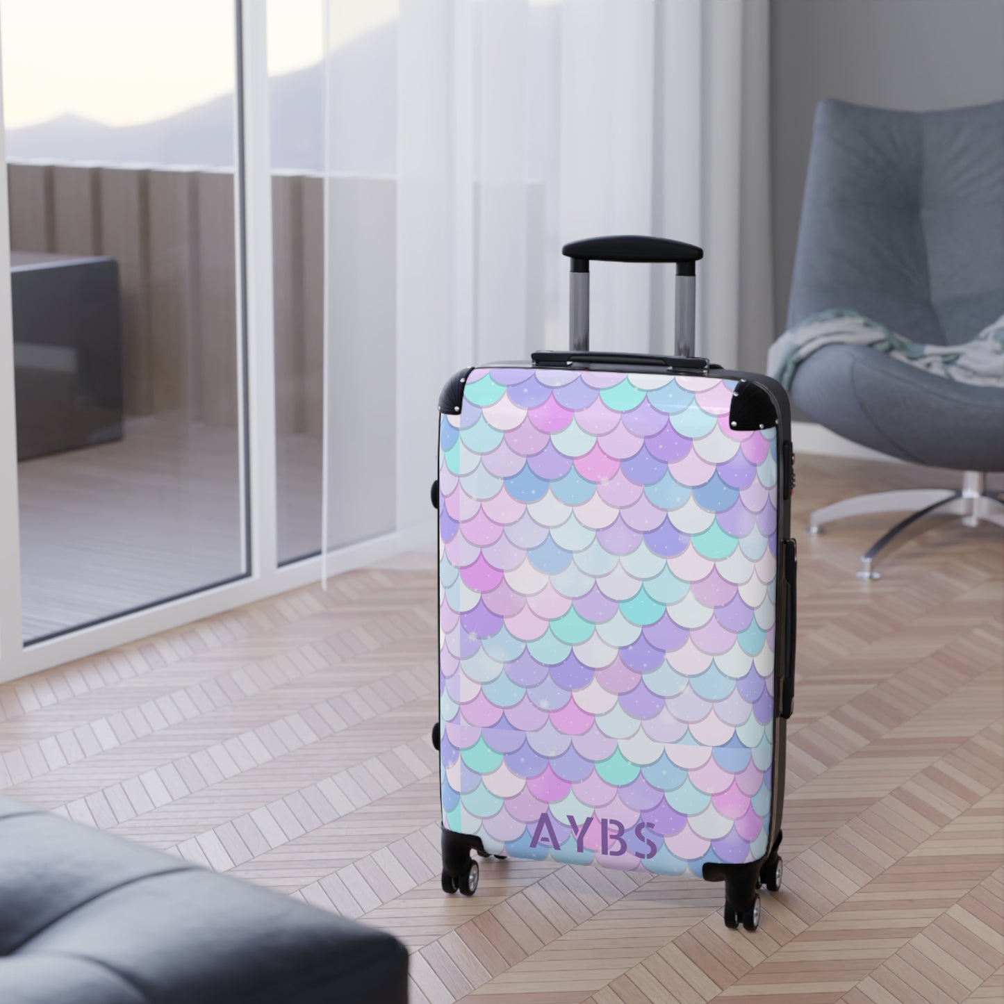 Shell Pattern Suitcase | Unique Gift for Travelers | Black and Purple Design image 3