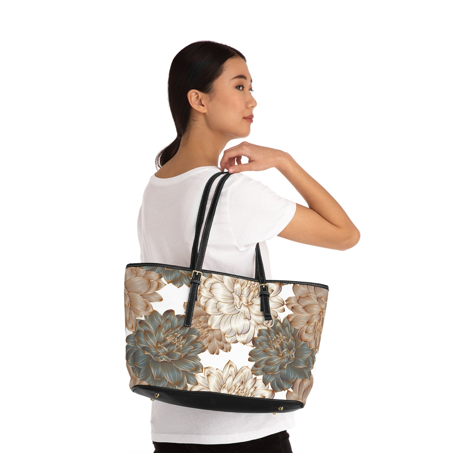 Elegant Floral PU Leather Shoulder Bag, Chic Handbag, Stylish Tote, Trendy Purse image 7