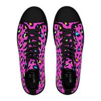 Trendy leopard print women's high top sneakers with colorful design and black toe caps