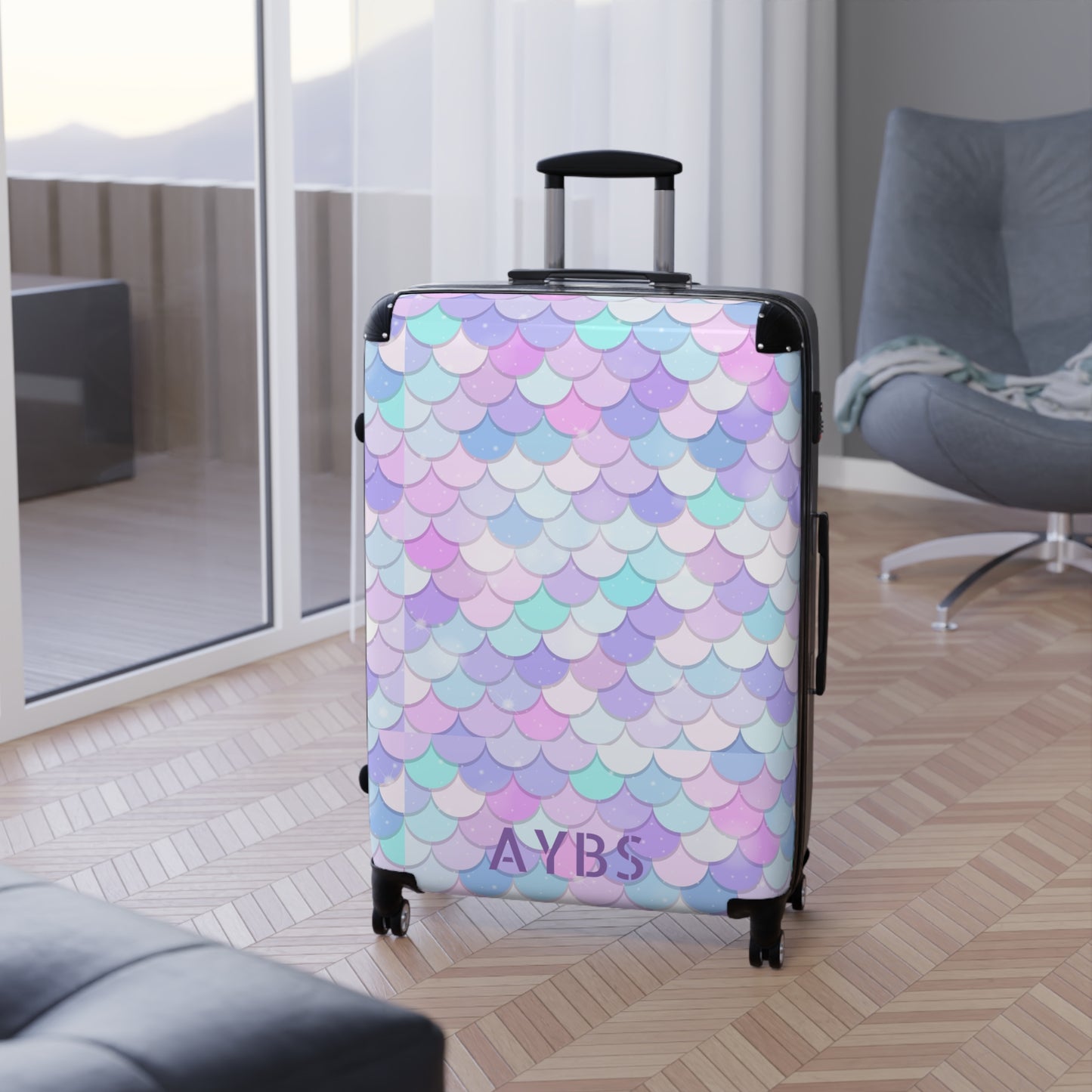 Shell Pattern Suitcase | Unique Gift for Travelers | Black and Purple Design image 9