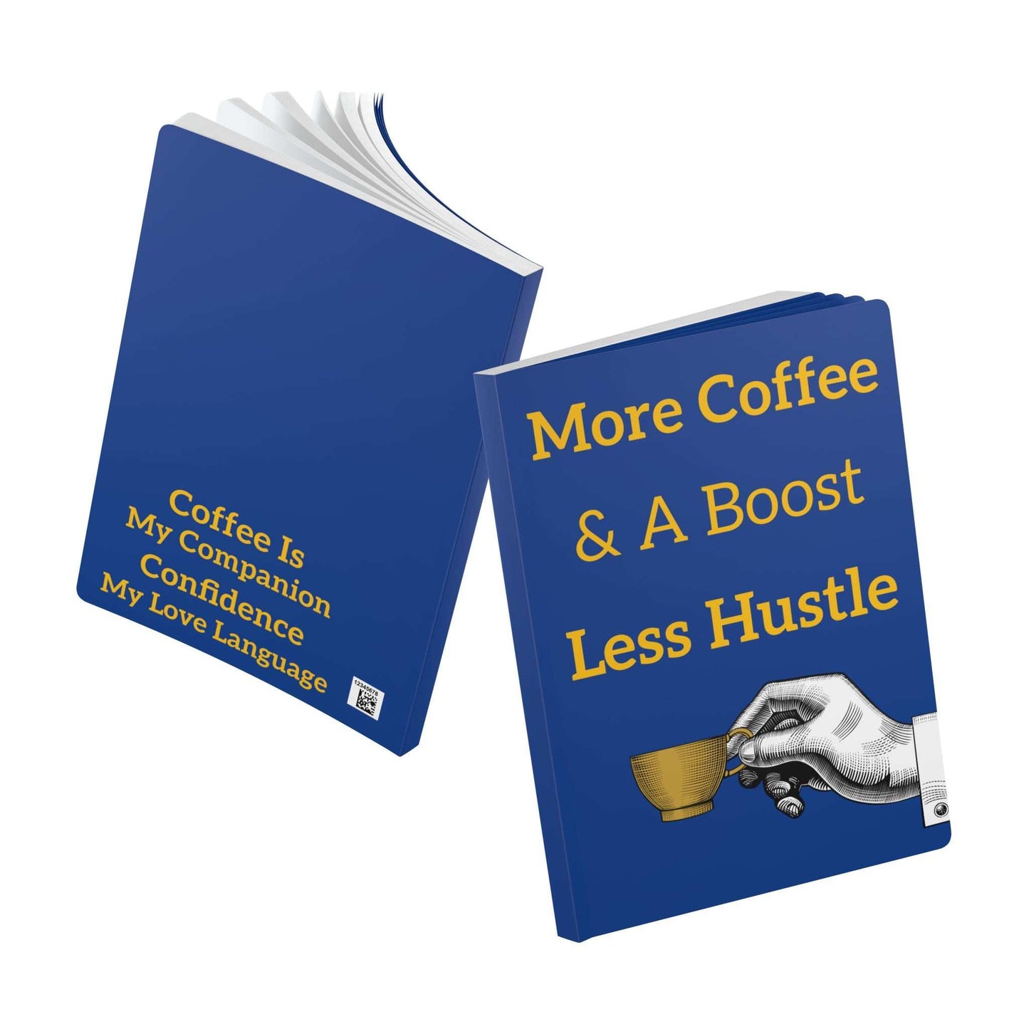 Coffee-themed softcover journal with motivational coffee quotes and blue cover design, ideal for note-taking and gifts for coffee lovers