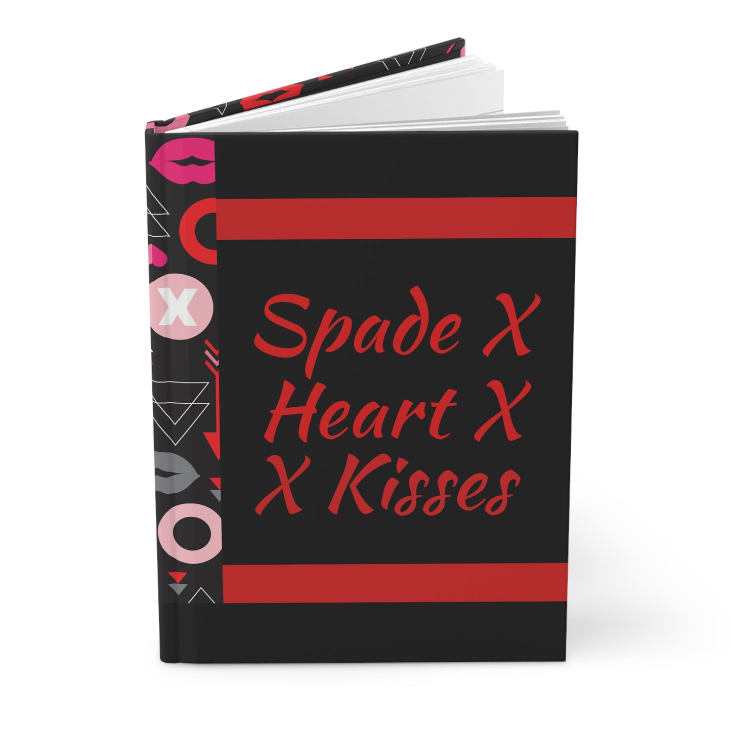 Spade X Heart X Kisses Custom Hardcover Journal | Black Red Pink Pattern