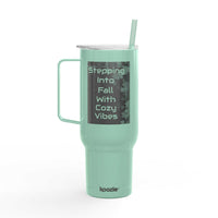 Cozy Vibes Insulated Tumbler 40oz mint green travel mug with handle and straw for hot and cold drinks