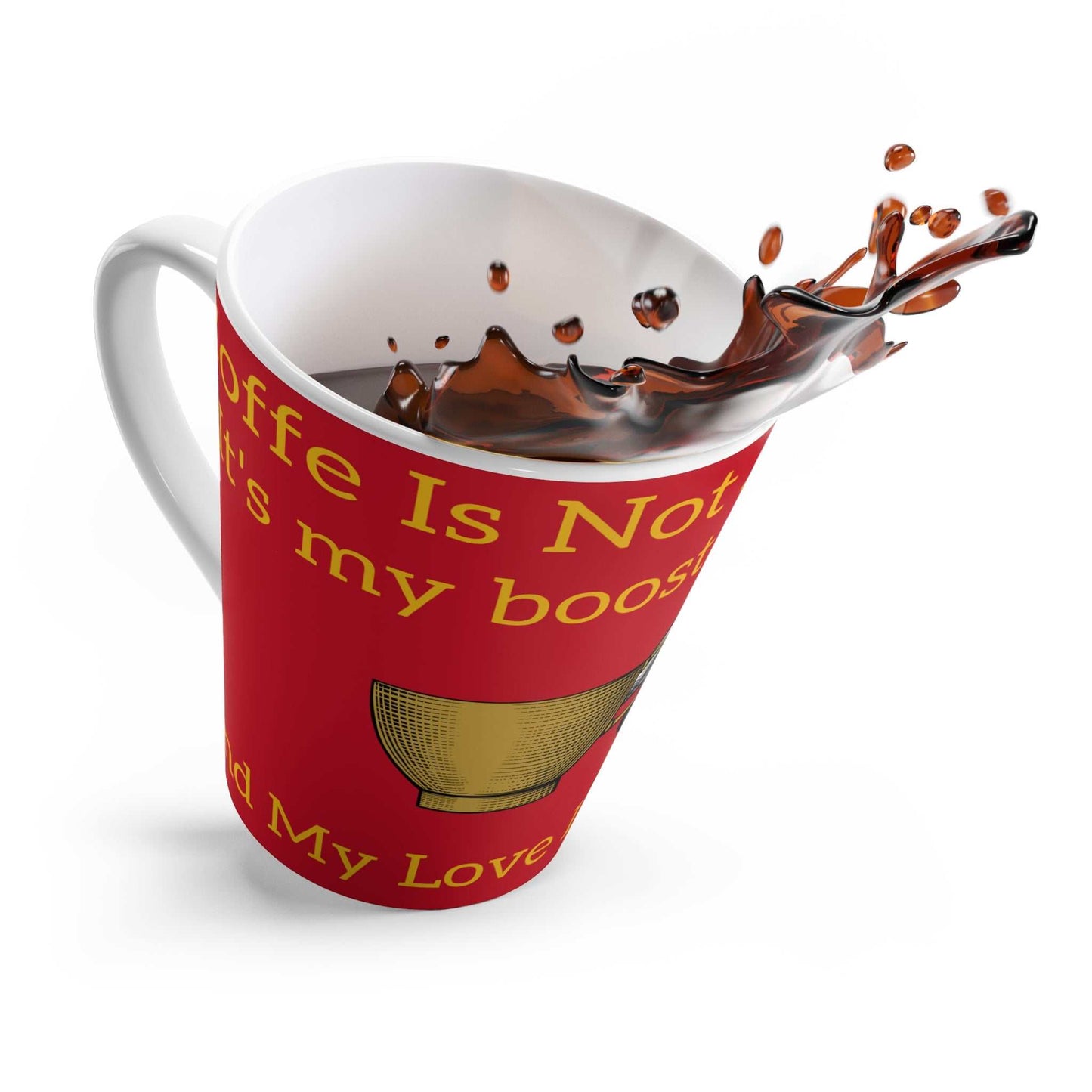 Coffee Lovers Latte Mug with red design and coffee splash
