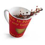 Coffee Lovers Latte Mug with red design and coffee splash