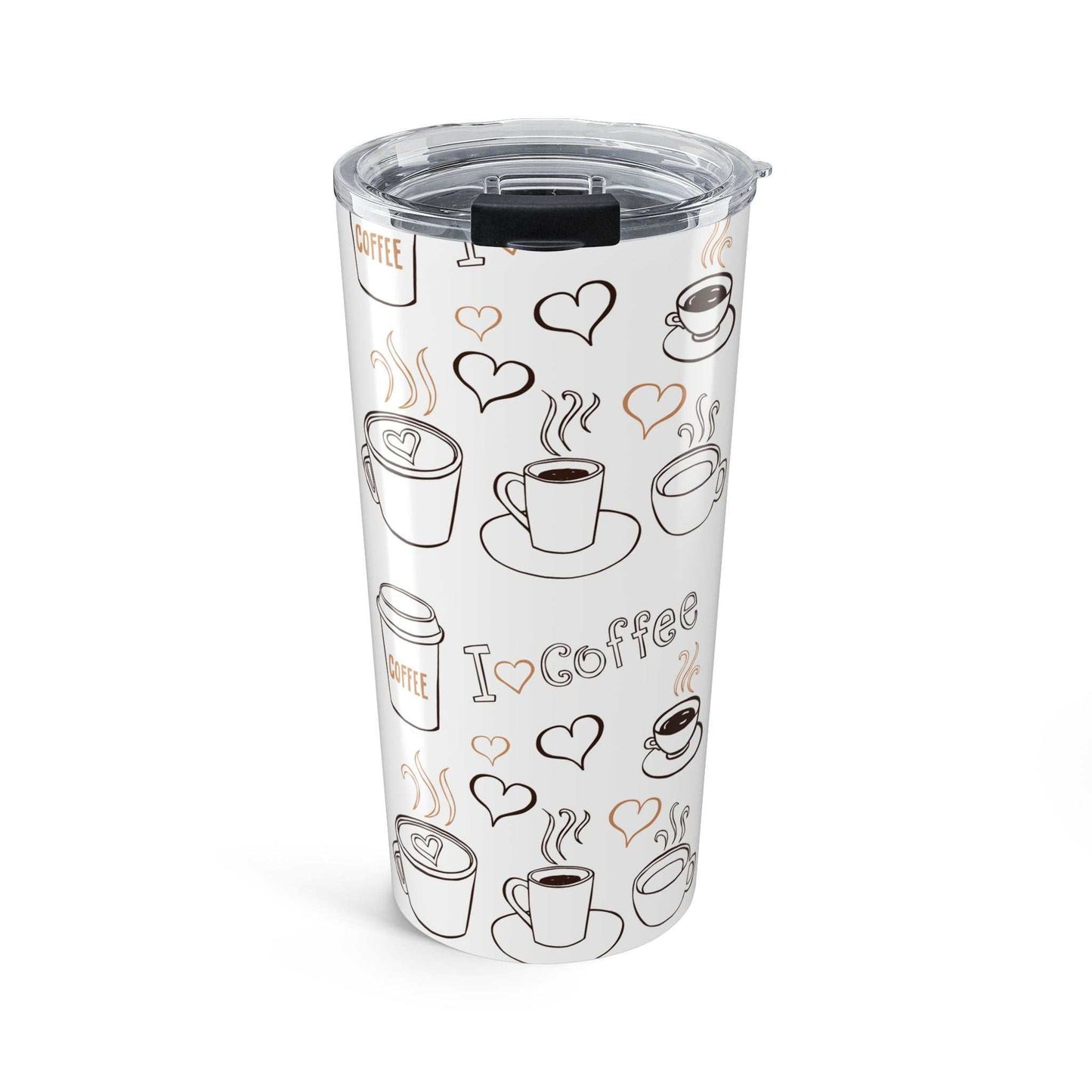 20oz stainless steel Coffee Theme Tumbler with double-wall insulation and clear push-on lid