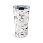 20oz stainless steel Coffee Theme Tumbler with double-wall insulation and clear push-on lid
