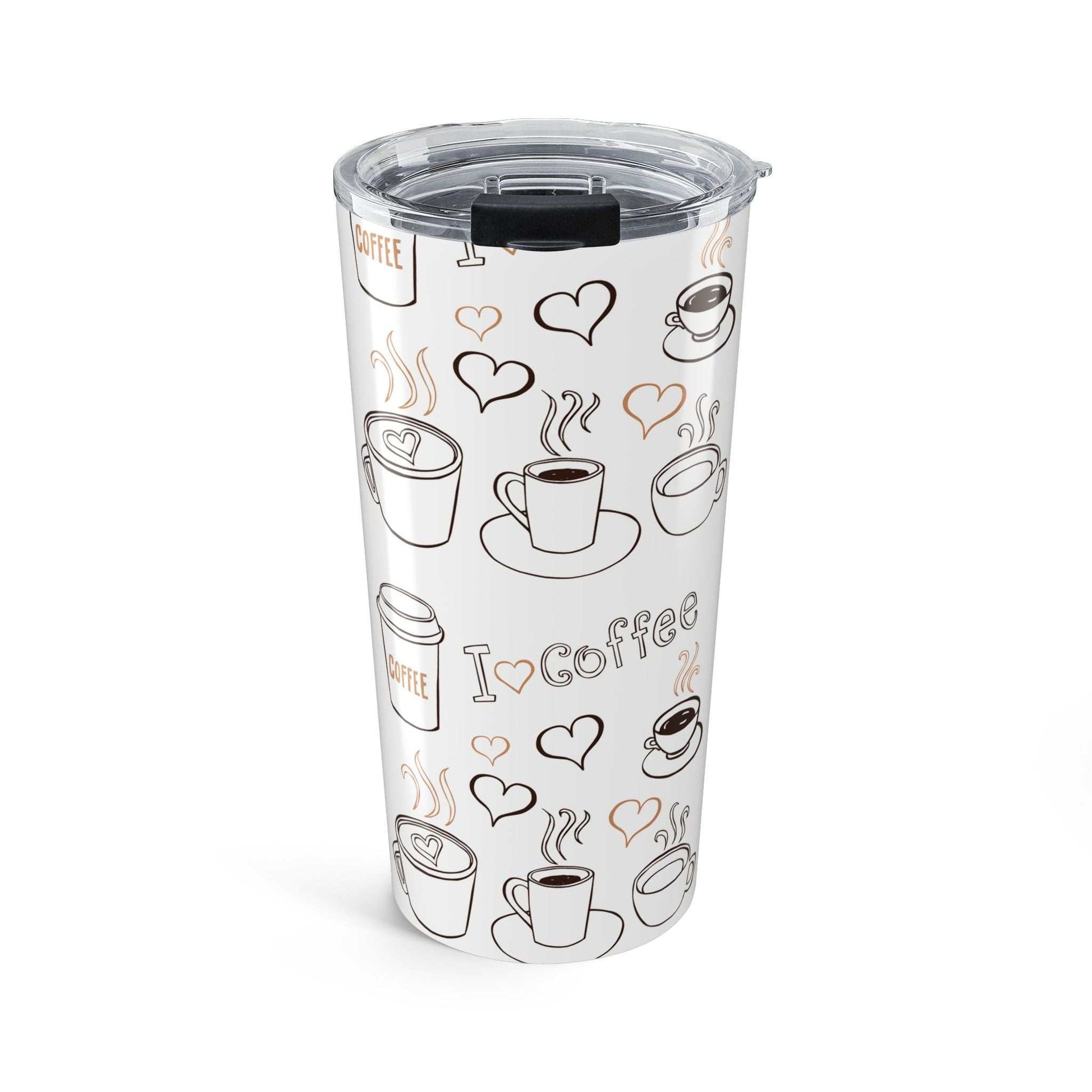 20oz stainless steel Coffee Theme Tumbler with double-wall insulation and clear push-on lid