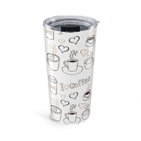 20oz stainless steel Coffee Theme Tumbler with double-wall insulation and clear push-on lid