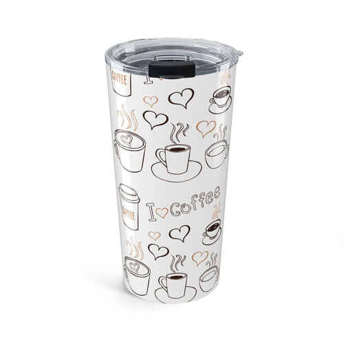 20oz stainless steel Coffee Theme Tumbler with double-wall insulation and clear push-on lid