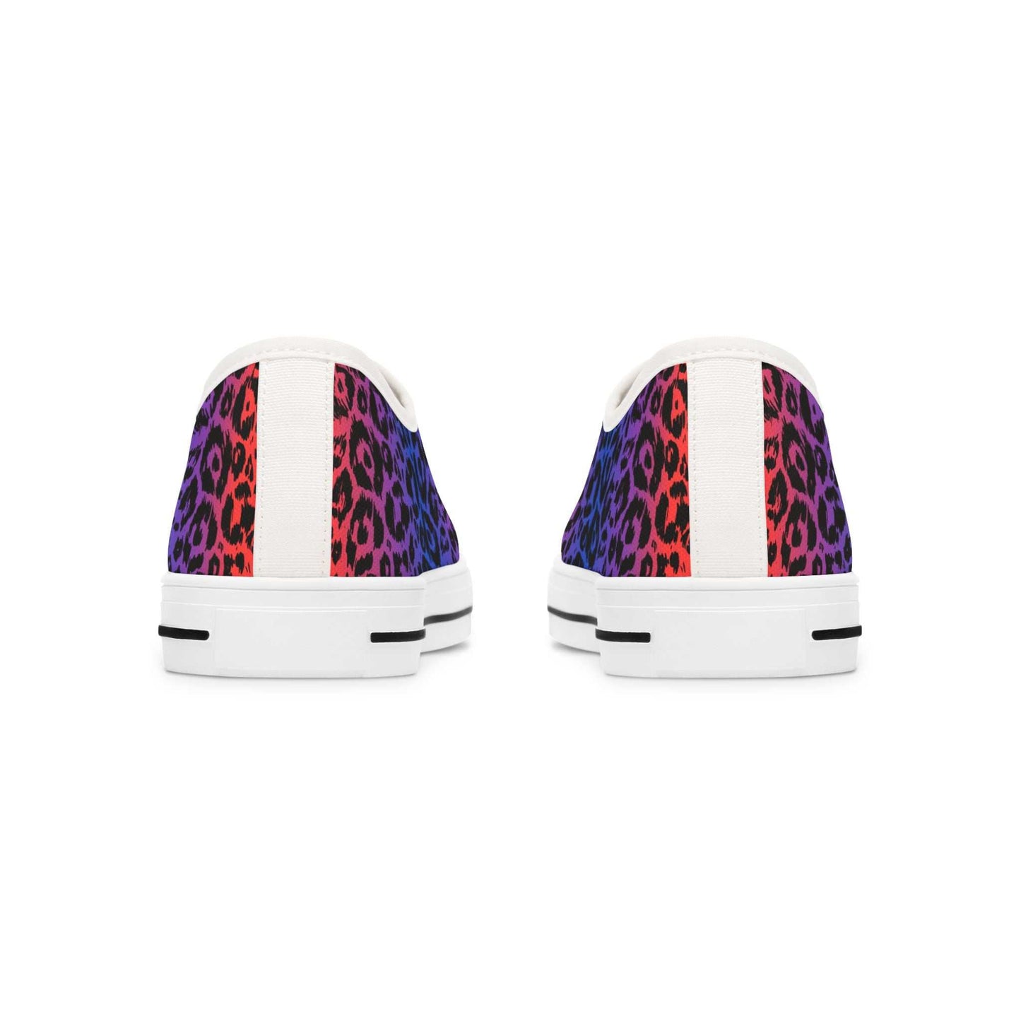 Women's colorful leopard print low top sneakers with vibrant multicolor design and white soles