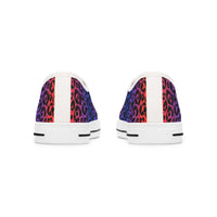 Women's colorful leopard print low top sneakers with vibrant multicolor design and white soles