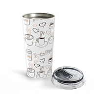 20oz stainless steel coffee theme tumbler with vacuum insulation and clear push-on lid