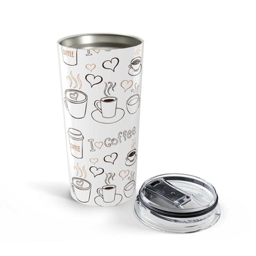 20oz stainless steel coffee theme tumbler with vacuum insulation and clear push-on lid