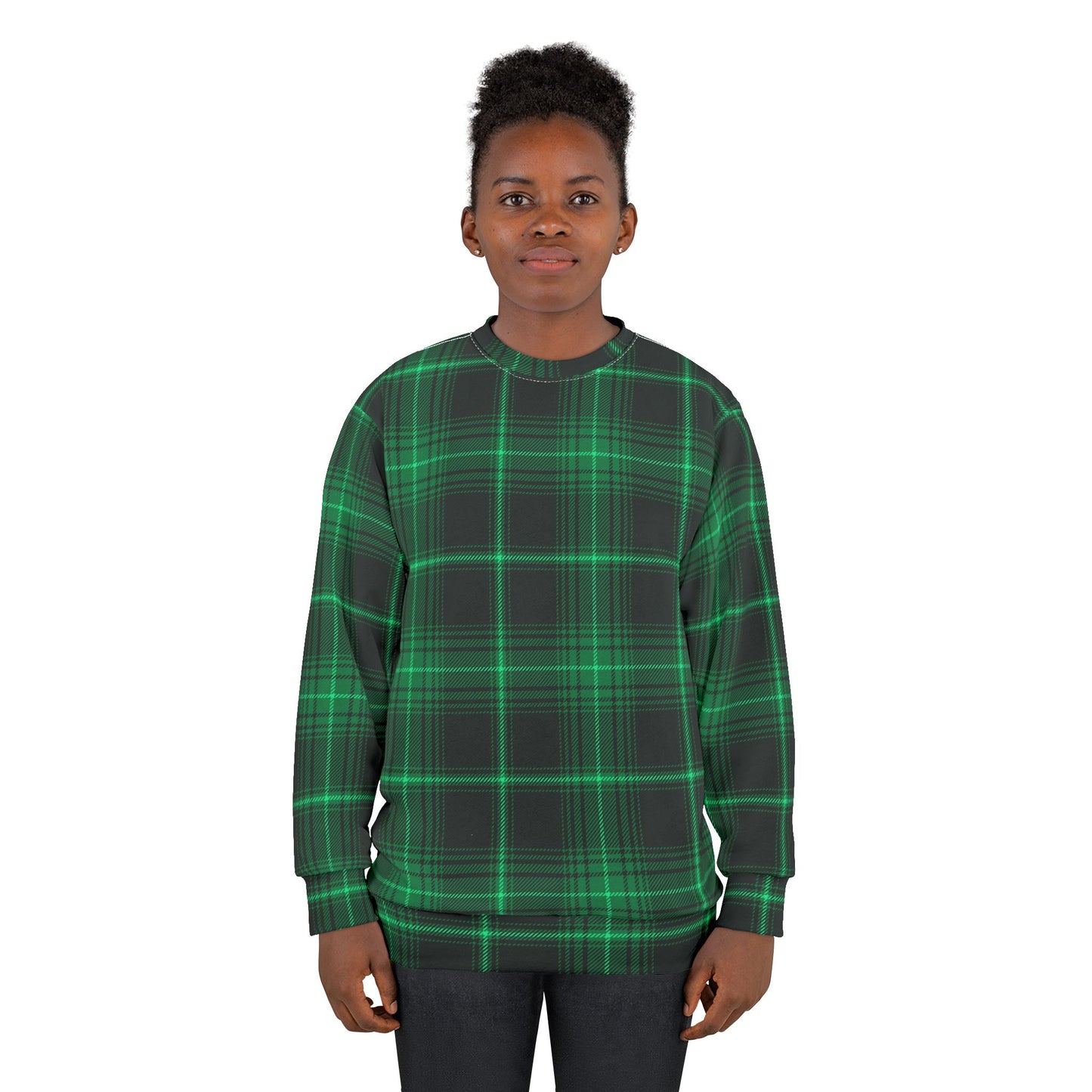 Cozy Green Plaid Unisex Sweatshirt, Holiday Gift, Casual Wear, Trendy Style image 1